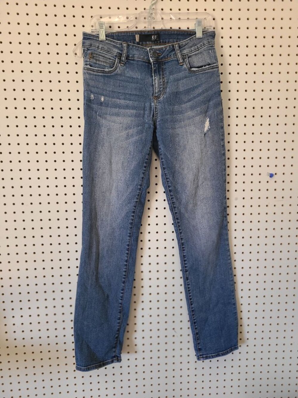 Kut From The Kloth Womens Distressed Straight Leg Jeans Size 4 Blue Denim